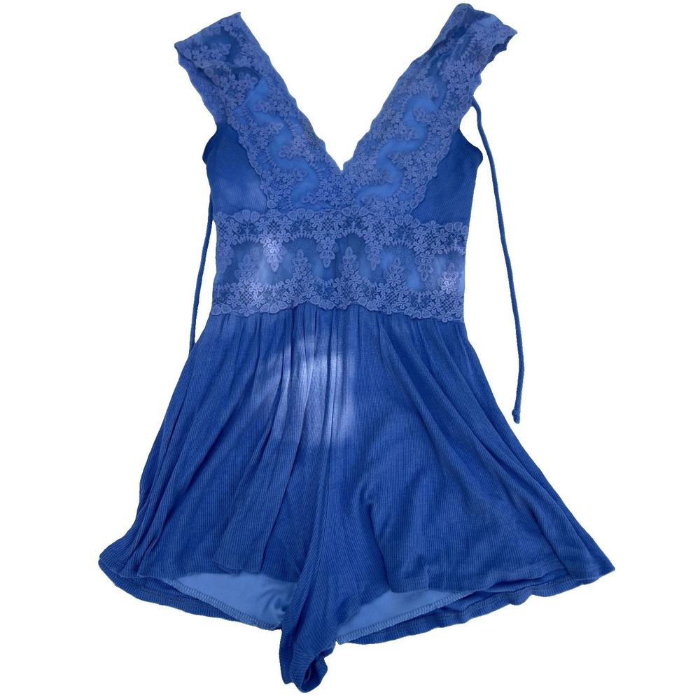 As U Wish Women's Periwinkle Embroidered Lace Short Romper, Size S, Preppy, Y2K